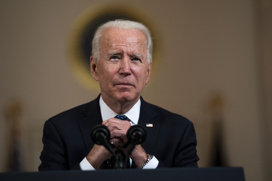 epaselect epa09148562 US President Joe Biden makes remarks after former Minneapolis Police Department Police Officer Derek Chauvin was found guilty on all counts in the death of George Floyd, at the W ...