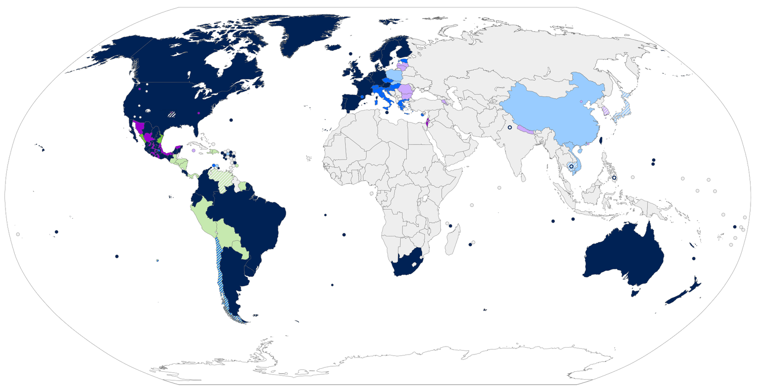 https://commons.wikimedia.org/wiki/File:World_marriage-equality_laws_(up_to_date).svg
Rechtliche Situation für gleichgeschlechtliche Paare in der Welt.
cc-by-sa 4.0