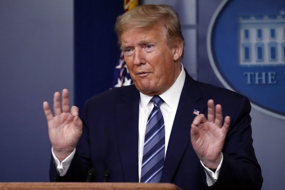 President Donald Trump speaks about the coronavirus in the James Brady Press Briefing Room of the White House, Tuesday, April 21, 2020, in Washington. (AP Photo/Alex Brandon)
Donald Trump