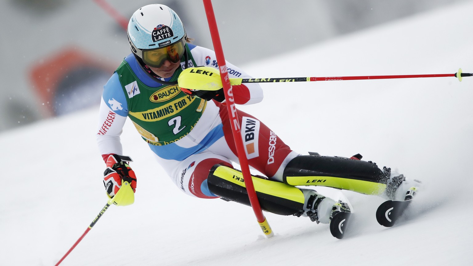Switzerland&#039;s Wendy Holdener competes during the first run of an alpine ski, World Cup women&#039;s slalom in Jasna, Slovakia, Saturday, March 6, 2021. (AP Photo/Gabriele Facciotti)