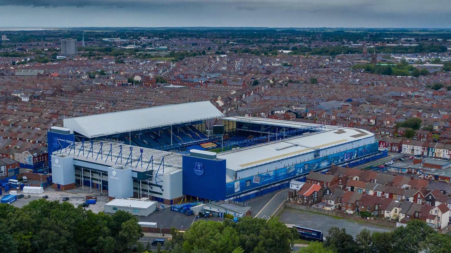 Aerial photograph of Goodison Park Stadium home of English Premier League team Everton at Goodison Park, Liverpool, England on 3 July 2020. PUBLICATIONxNOTxINxUK Copyright: xDavidxHornx PMI-3524-0001