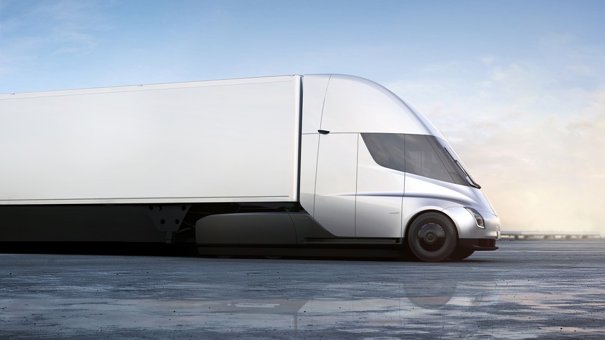This photo provided by Tesla shows the front of the new electric semitractor-trailer unveiled on Thursday, Nov. 16, 2017. The move fits with Tesla CEO Elon Musk&#039;s stated goal for the company of a ...