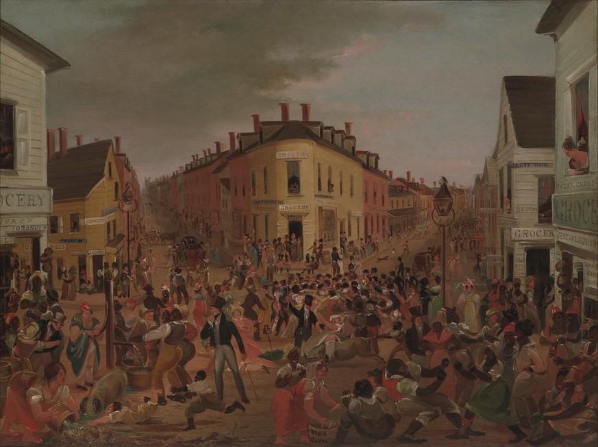 Die berüchtigte Kreuzung «Five Points» in Manhattan, 1827.
https://www.metmuseum.org/art/collection/search/20891