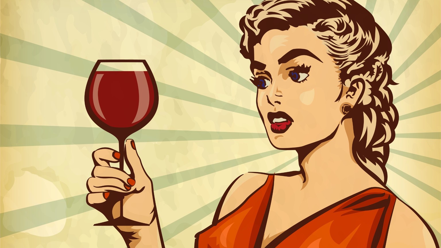 Retro Frau trinkt Wein