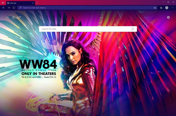 Unter anderem unterstützt Microsoft Edge nun Themes. Zu sehen ist hier das «Wonder Woman 1984»-Theme.