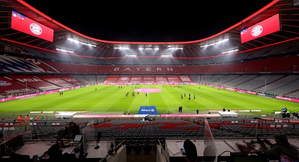 epa08864347 General view inside the stadium prior to the German Bundesliga soccer match between FC Bayern Munich and RB Leipzig at Allianz Arena in Munich, Germany, 05 December 2020. EPA/Alexander Has ...