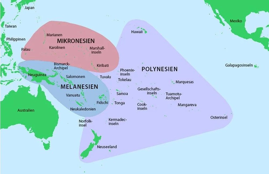 Karte Pazifik: Polynesien, Mikronesien, Melanesien