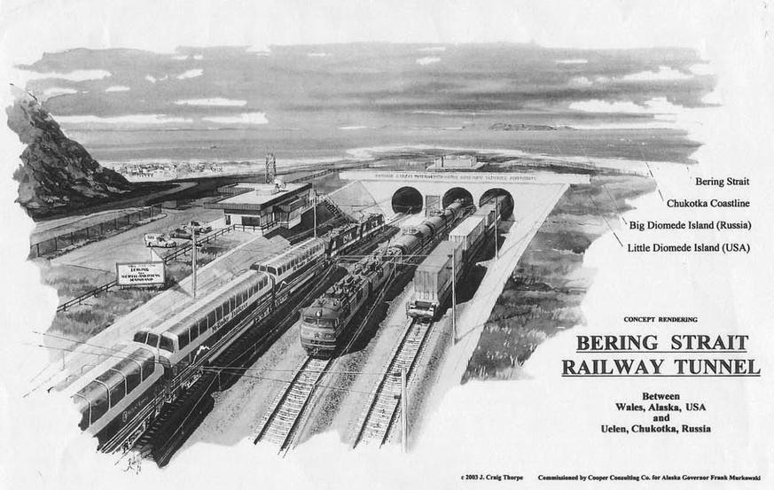 Illustration eines möglichen Eisenbahntunnels unter der Beringstrasse.&nbsp;