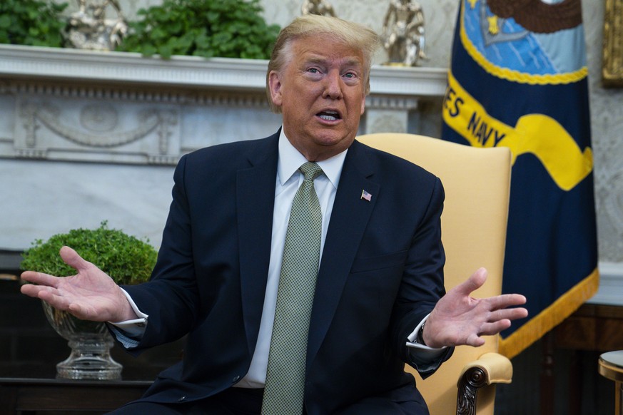 President Donald Trump speaks during a meeting with Irish Prime Minister Leo Varadkar in the Oval Office of the White House, Thursday, March 12, 2020, in Washington. (AP Photo/Evan Vucci)
Donald Trump