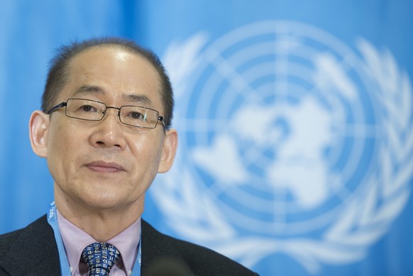 Hoesung Lee, new chairman Intergovernmental Panel on Climate Change (IPCC), speaks during a press conference about the IPCC&#039;s plans for 2017 at the European headquarters of the United Nations, in ...