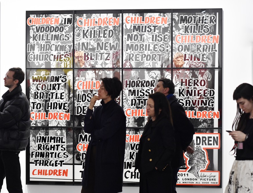 Exhibiton Gilbert and George,The great Exhibiton, 1971 - 2016 at the Kunsthalle Zurich, in Zurich, Switzerland, Friday, February 21, 2020. (KEYSTONE/Walter Bieri)