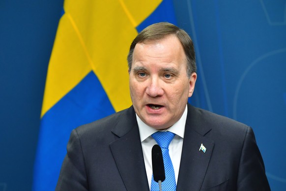 Sweden&#039;s Prime Minister Stefan Lofven speaks during a news conference on the outbreak of coronavirus, at the government headquarters in Stockholm, Sweden, Tuesday, March 31, 2020. (Jonas Ekstrome ...