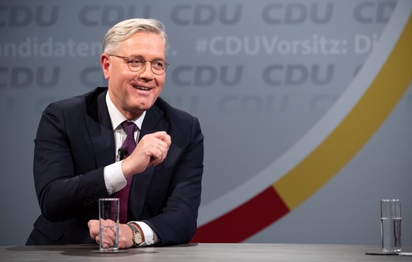 epa08884251 Candidatesfor the chairmanship of the Christian Democrats Union (CDU) party, Norbert Röttgen, in an online video talk format in which questions from CDU members are answered live from the  ...