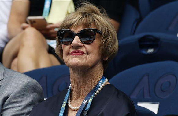 Former Australian Open champion Margaret Court watches play on Rod Laver Arena at the Australian Open tennis championship in Melbourne, Australia, Sunday, Jan. 26, 2020. (AP Photo/Andy Wong)
Margaret  ...