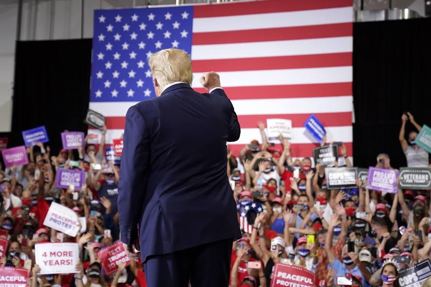 President Donald Trump arrives to speak at a rally at Xtreme Manufacturing, Sunday, Sept. 13, 2020, in Henderson, Nev. (AP Photo/Andrew Harnik)
Donald Trump