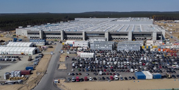 The construction site of the new Tesla Gigafactory for electric cars is pictured in Gruenheide near Berlin, Germany, Tuesday, April 27, 2021. Factories in Berlin and Austin, Texas, are on track to sta ...