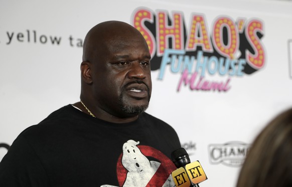 FILE - In this Jan. 31, 2020, file photo, former NBA player Shaquille O&#039; Neal is interviewed on the red carpet for Shaq&#039;s Fun House in Miami. O&#039;Neal is set to perform in his first compe ...