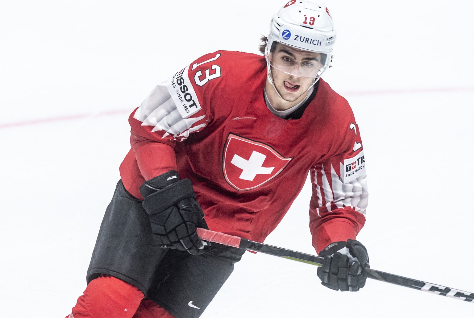 Switzerland&#039;s Nico Hischier during the game between Switzerland and Russia, at the IIHF 2019 World Ice Hockey Championships, at the Ondrej Nepela Arena in Bratislava, Slovakia, on Sunday, May 19, ...