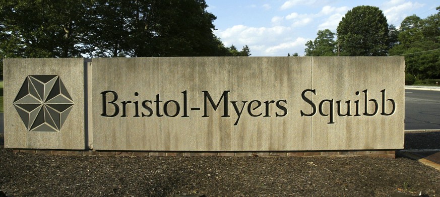 FILE - In this June 15, 2005, file photo, a sign stands in front of a Bristol-Myers Squibb building in a Lawrence Township, N.J. Bristol-Myers Squibb is buying Celgene in a cash-and-stock deal valued  ...