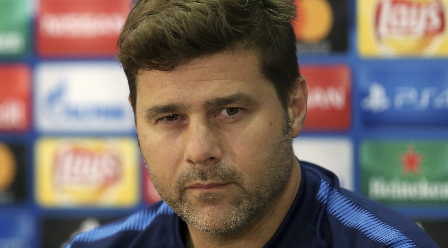 Tottenham Hotspur manager Mauricio Pochettino talks to the media during a press conference before a training session at GSP stadium, in Nicosia, Cyprus, on Monday, Sept. 25, 2017. Tottenham Hotspur wi ...