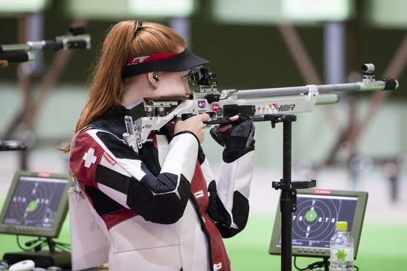Nina Christen of Switzerland during the women&#039;s shooting 10m air rifle qualification at the 2020 Tokyo Summer Olympics in Tokyo, Japan, on Saturday, July 24, 2021. (KEYSTONE/Peter Klaunzer)