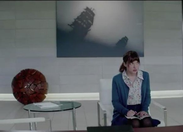 The painting of two ships in Christian Grey’s sleek office in Fifty Shades of Grey is Brother, Sister (1987) by the American Pop artist Ed Ruscha.

https://filmandfurniture.com/product/ed-ruscha-art-i ...