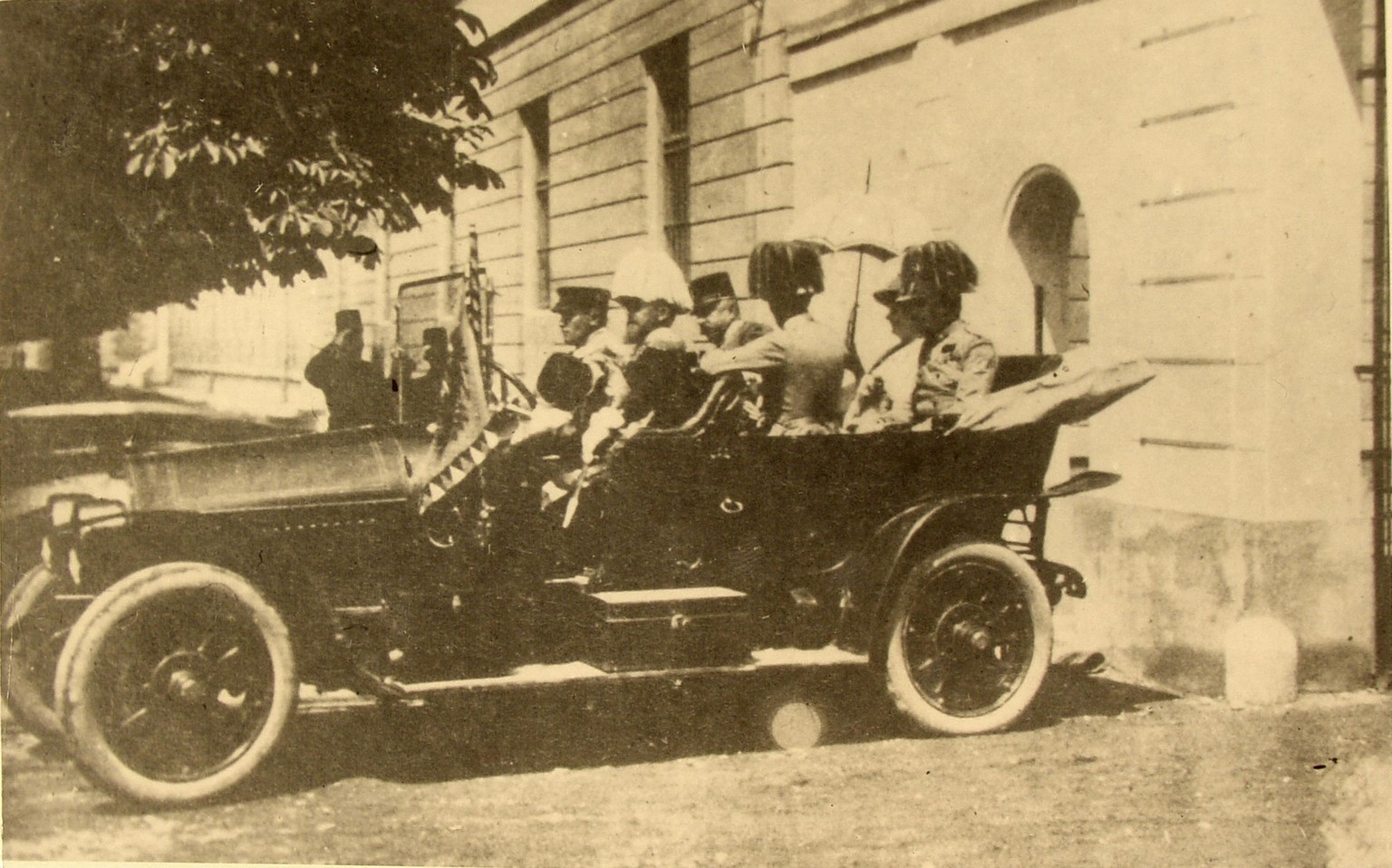 Austro-Hungarian Archduke Franz Ferdinand and his wife Sophie travel in a car as they leave Sarajevo City Hall in this June 28, 1914 picture provided by JU Sarajevo Museum. Two concerts in two Bosnian ...