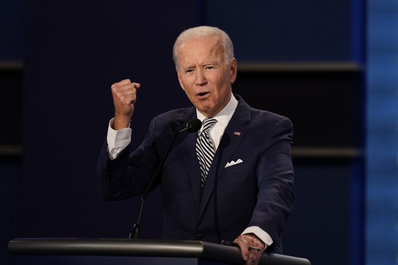 Democratic presidential candidate former Vice President Joe Biden gestures while speaking during the first presidential debate Tuesday, Sept. 29, 2020, at Case Western University and Cleveland Clinic, ...
