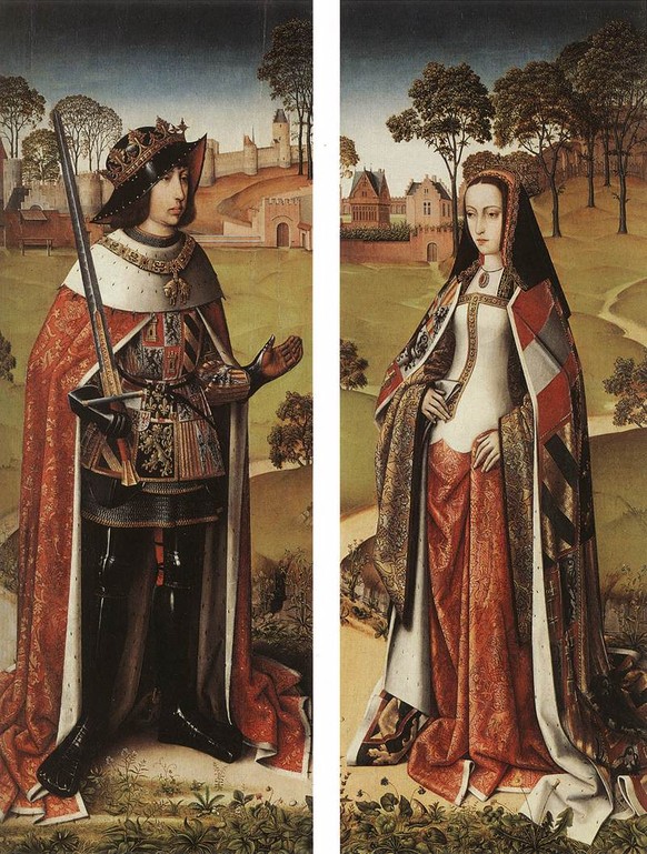 Philipp der Schöne mit seiner Ehefrau Johanna der Wahnsinnigen, 1498, als sie bereits mit ihrer ersten Tochter Eleonore schwanger war.