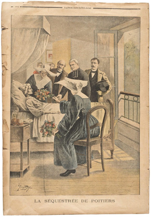 Die 52-jährige Blanche Monnier im Spital «Hôtel-Dieu» in Poitiers. Das Bild wurde in der Pariser Tageszeitung «Le Petit Journal» veröffentlicht, in einer illustrierten Beilage vom 16. Juni 1901.