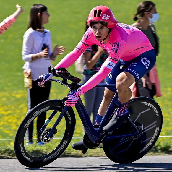 Stefan Bissegger from Switzerland of team EF Education-Nippo in action during the prologue, a 4,05 km race against the clock at the 74th Tour de Romandie UCI ProTour cycling race in Oron-la-Ville, Swi ...