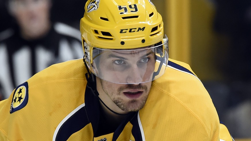 FILE - In this c, Nashville Predators defenseman Roman Josi, of Switzerland, plays against the Toronto Maple Leafs during the first period of an NHL hockey game in Nashville, Tenn. The Predators named ...