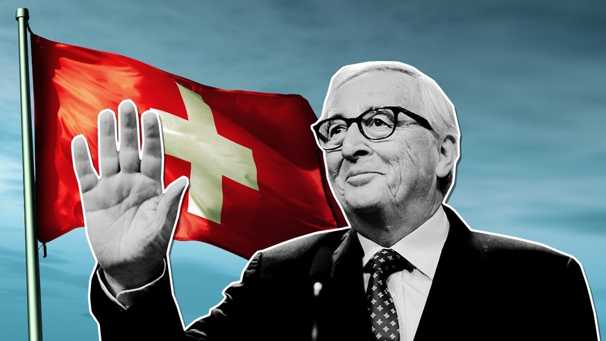 Jean-Claude Juncker und eine Schweizer Flagge.