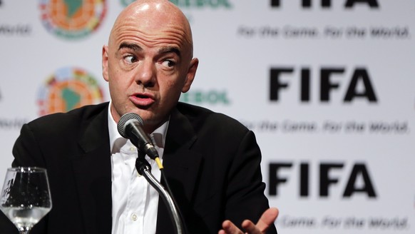 FIFA President Gianni Infantino, talks during a press conference at the Conmebol Convention Center, in Luque, Paraguay Monday, March 28, 2016. Infantino is in a two-day official visit to Paraguay. (AP ...