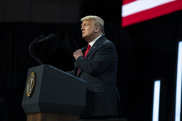 FILE - In this June 23, 2020, file photo President Donald Trump speaks to a group of young Republicans at Dream City Church in Phoenix. Just over four months before Election Day, Trump is escalating h ...