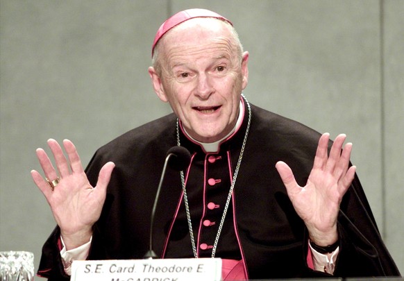 epa06915550 (FILE) - US Cardinal Theodore McCarrick of the Archdiocese of Washington speaks during a news conference at the Vatican press center, Vatican City, 24 April 2002 (reissued 28 July 2018). A ...