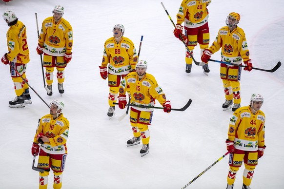 La deception des joueurs biennois, lors du match du championnat suisse de hockey sur glace de National League LNA, entre le Lausanne HC, LHC et le EHC Bienne, ce samedi 20 mars 2021 a la patinoire de  ...