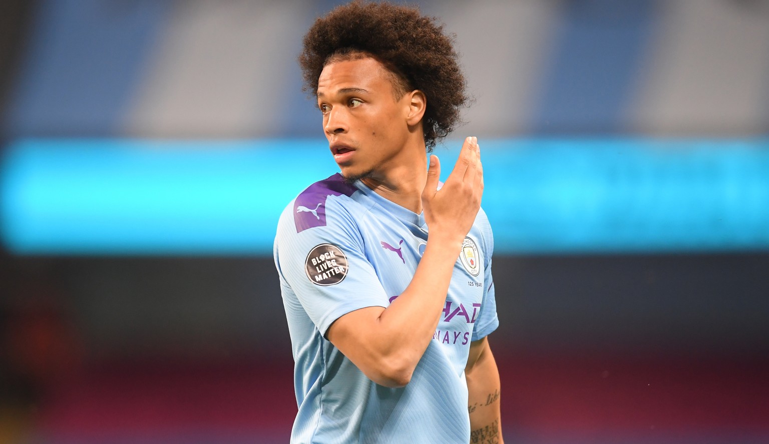epa08518716 (FILE) - Leroy Sane of Manchester City who came on from the bench during the English Premier League match between Manchester City and Burnley in Manchester, Britain, 22 June 2020 (re-issue ...