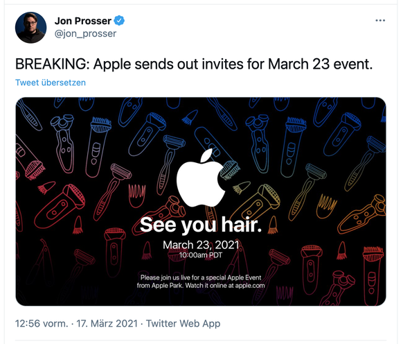 Tweet des Apple-Leakers Jon Prosser