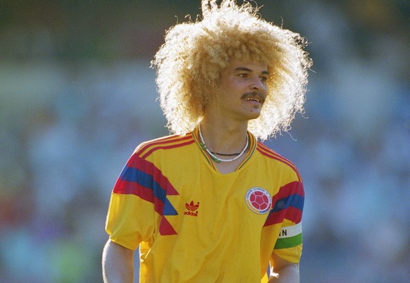 Carlos Valderrama of Colombia during the Round of 16 match against the Cameroon at the 1990 FIFA World Cup on 23 June 1990 at the San Paolo Stadium in Naples, Italy. The match resulted in an 2-1 extra ...