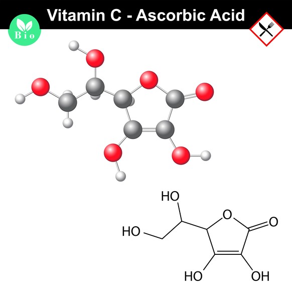 Ascorbinsäure, Ascorbat-Molekül, Strukturchemikalie und -modell, Vitamin C, e300