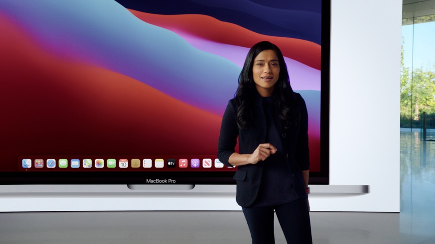 epa08812397 In this still image from the keynote video of a special event provided by Apple at Apple Park in Cupertino, California, USA, 10 November 2020, Apple&#039;s Shruti Haldea discusses the new  ...