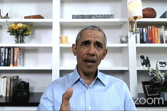 In this image from video provided by My Brother&#039;s Keeper Alliance and The Obama Foundation, former President Barack Obama speaks Wednesday, June 3, 2020, during virtual town hall event with young ...