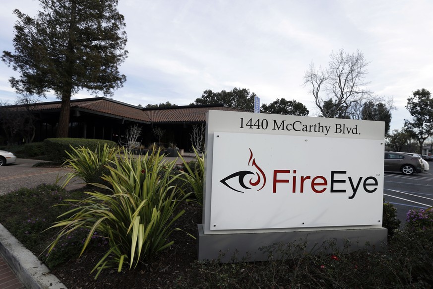 This Wednesday, Feb. 11, 2015 photo shows FireEye offices in Milpitas, Calif. The cybersecurity firm said Tuesday, Dec. 8, 2020 it was hacked by what it believes was a national government. The attacke ...