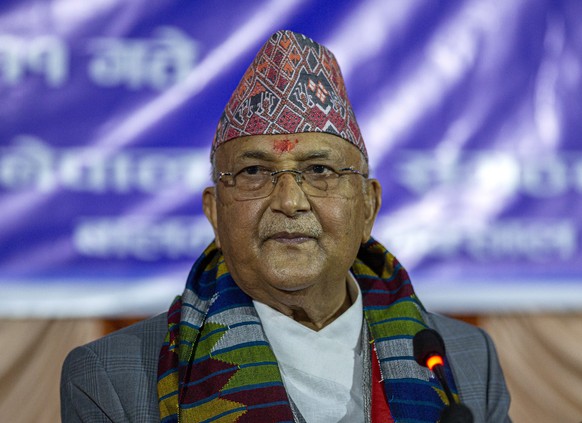 epa09031457 Nepal&#039;s Prime Minister KP Sharma Oli looks on during a celebration of his 70th birthday at Bal Mandir, the nation&#039;s oldest non-profit orphanage home for children, in Kathmandu, N ...