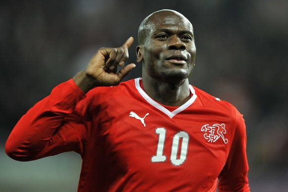 Swiss forward Blaise Nkufo during the World Cup South Africa 2010 Group 2 qualifying soccer match between Switzerland and Moldova at the Stade de Geneve stadium in Geneva, Switzerland, Wednesday, Apri ...