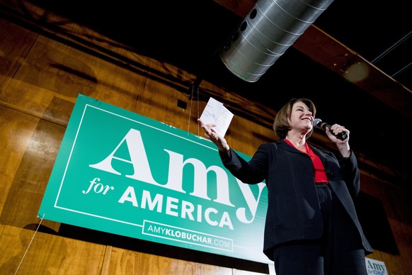 Democratic presidential candidate Sen. Amy Klobuchar, D-Minn., speaks at a campaign stop at Jethro&#039;s BBQ Steak n&#039; Chop, Sunday, Jan. 26, 2020, in Ames, Iowa. (AP Photo/Andrew Harnik)
Amy Klo ...