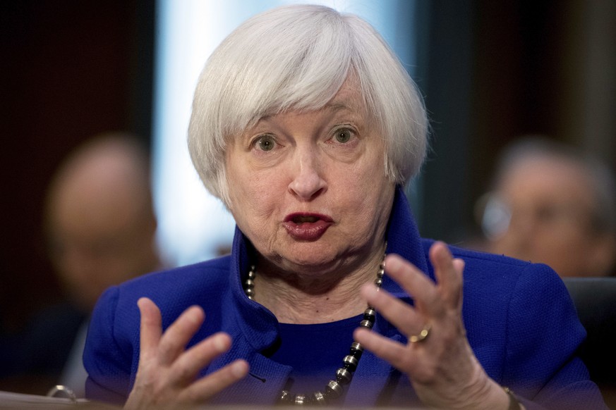 FILE - In this Tuesday, Feb. 14, 2017, file photo, Federal Reserve Chair Janet Yellen testifies on Capitol Hill in Washington, before the Senate Banking Committee. The Fed seems all but sure to raise  ...