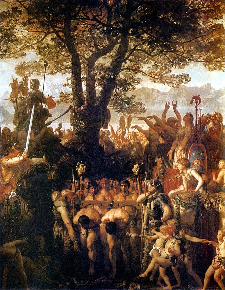 Heroisierendes Gemälde aus dem 19. Jahrhundert auf den Sieg der Helvetier über die Römer bei Agen.
https://de.wikipedia.org/wiki/Divico#/media/Datei:Charles_Gleyre_Les_Romans_p.jpg