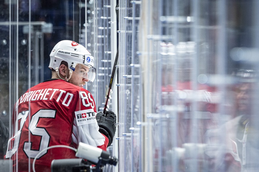 Switzerland`s Sven Andrighetto during the game between Switzerland and Austria, at the IIHF 2019 World Ice Hockey Championships, at the Ondrej Nepela Arena in Bratislava, Slovakia, on Thusday, May 14, ...